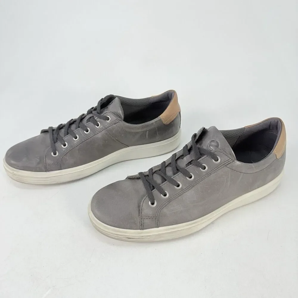 Ecco Soft Classic 85766451488 Men EUR 45 Gray Leather Lace-Up Athletic Sneaker